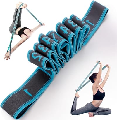 Dailygoods - yogariem stretchband fitness, yogariem met 10 lussen, stretchband voor pilates, gymnastiekband & training, zeer elastische stretchband voor spagaat, stretchen, dans en gymnastiek