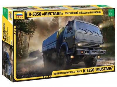 Zvezda Modelbouwpakket Militaire voertuigen - 3697 Kamaz K-5350 -MUSTANG- Russian Three Axle Truck Plastic - 1:35 - Modelbouw