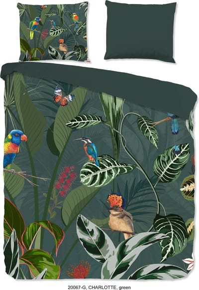 Good Morning dekbedovertrek vogels en bladeren - 2 persoons 200x200/220 cm - Groen - 100% Katoen renforce