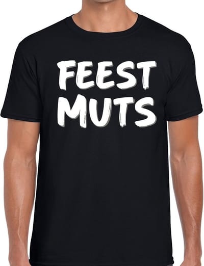 Feestmuts tekst t-shirt - zwart - heren - Foute party kleding - korte mouwen - katoen S