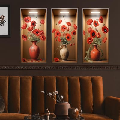 Dailygoods- Muursticker 3D Bloem - Klaproos Muurkunst - Wanddecoratie Woonkamer - Wanddecoratie Slaapkamer - Zelfklevend - Verwijderbaar