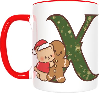 Kerst Mok met Letter X & Schattige Beer – Origineel Cadeau met Snoepstok – Inclusief Cadeauverpakking – 350ml