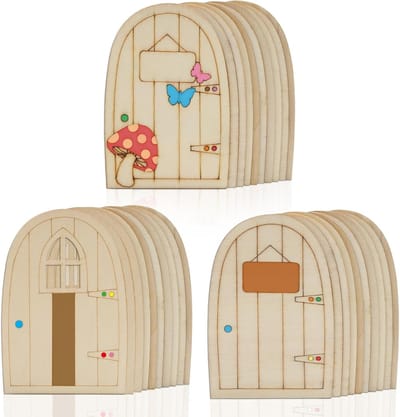 30-delige Fairy Door Knutselset, Houten Deurtjes voor Schilderen, Miniatuurtjes voor Tuin en Feestdecoratie (3 Stijlen)