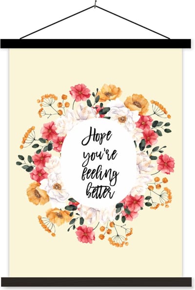Posterhanger incl. Poster 60x80 cm - Schoolplaat - Sterkte - Quote - Bloemen - Hope - Textielposter - Zwarte latten