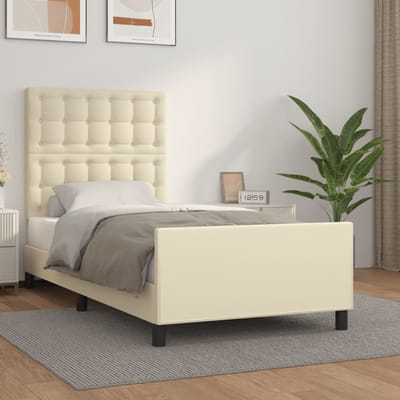 vidaXL - Bedframe - met - hoofdbord - kunstleer - crèmekleurig - 90x190 - cm