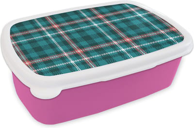 Broodtrommel Roze - Lunchbox - Brooddoos - Plaid - Schotse ruit - Patronen - Blauw - Roze - 18x12x6 cm - Kinderen - Meisje