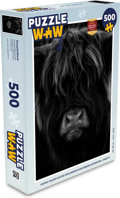 Puzzel Schotse Hooglander - Koe - Portret - Dieren - Zwart - Wit - Legpuzzel - Puzzel 500 stukjes