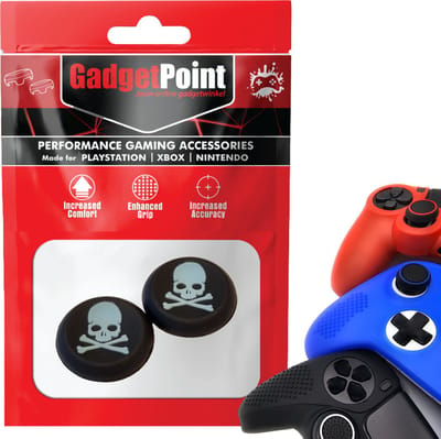 Gadgetpoint - Thumb Grips voor PlayStation, PS5, Xbox X/S, One & Switch Pro Controller - Gaming Thumbgrips - Performance Anti-Slip Thumbsticks - Bescherming Accessoires - Skelet - Zwart met Blauw