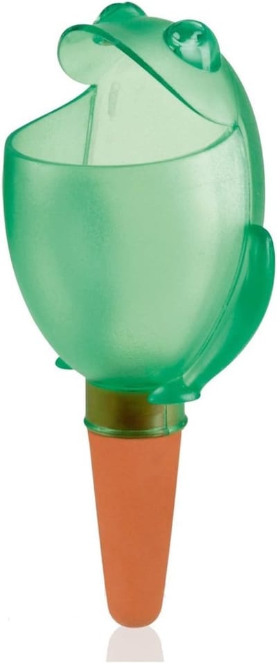 Scheurich waterdispenser Froggy M | 2X Groen | 140 ml capaciteit | Kleine gieter met kleibodem | Waterdispenser planten en bloemen terracotta stengel