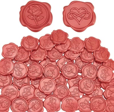 Allecto- 50 stuks 2 Stijlen Hart Wax Seal Stickers - Rose Rode Envelop Decoratie - Zelfklevende Afdichting - Bruiloft Uitnodiging - Verjaardagsfeest Decor - Scrapbook - DIY - Geschikt voor Decoraties - Rood Model.