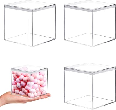 Transparante Acryl Doos met Deksel, 3 Stuks, 8.5 x 8.5 x 8.5 cm, Opbergdoos voor Sieraden, Display Case en Snoepjes, Klein Vierkant Design