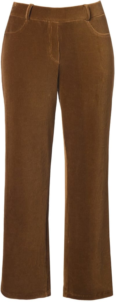 Ulla Popken - Dames - Corduroy instapbroek Mary elastische tailleband - Cognac - Maat 44