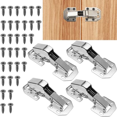 Set van 4 Deur Scharnieren zonder Flush Gat, 90° Scharnier voor Keukenkasten, Geluidsarme Scharnieren met 32 Schroeven voor Meubeldeuren en Keukeninrichting (113 × 43 mm)