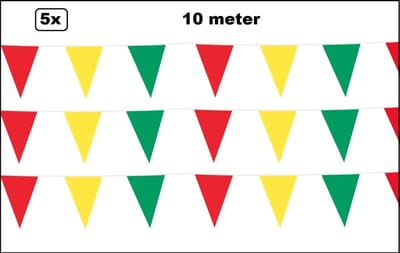 5x Vlaggenlijn rood/geel/groen 10meter - Carnaval themas feest