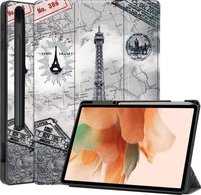 Hoesje - Geschikt voor Samsung Galaxy Tab S7 FE - Dun & Stevig - Hard Cover Case - Trifold Bookcase Hoes - Met Uitsparing Geschikt voor S Pen - Hardcover Book - Tablethoes - Eiffeltoren