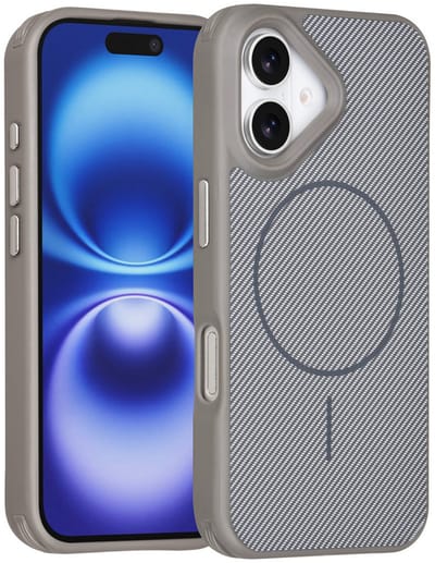 Carbon Fiber Backcover Geschikt voor: iPhone 16 – AntiShock Schokbestendig – Krasbestendig – Slank & Stijlvol Ontwerp – Premium Bescherming - Grijs