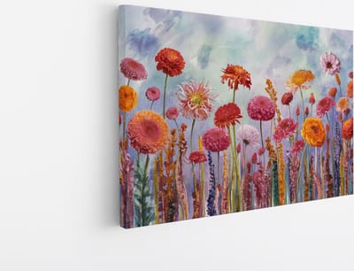 Saammp Canvas Schilderij - Abstract Kleurrijk Bloemlandschap - Abstract - 30x20 - Foto op canvas - Wanddecoratie - Muurdecoratie Woonkamer - Kantoor Decoratie