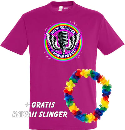 T-shirt Happy Together Flower Power | Love for all | Gay pride | Regenboog LHBTI | Fuchsia | maat XS
