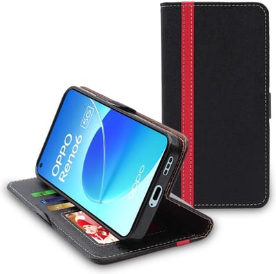 ebestStar - Hoes geschikt voor Oppo Reno6 5G, Wallet Etui, Book case hoesje, Zwart, Rood