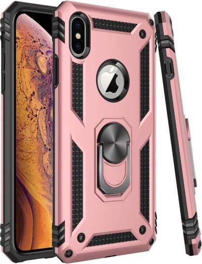 LuxeBass Hoesje geschikt voor iPhone X/Xs Hoesje - Anti-Shock Hybrid Ring Armor Rosegoud