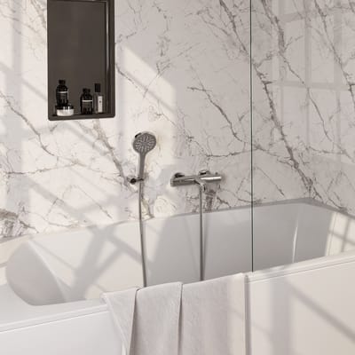 Brauer Chrome Edition opbouw baddouche thermostaatkraan SET 04 met wandhouder en 3-standen handdouche en doucheslang chroom