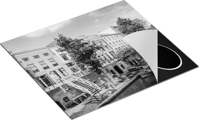 Chefcare Inductie Beschermer Huisjes aan de Oudegracht in Utrecht - Zwart Wit - 60x50 cm - Afdekplaat Inductie - Kookplaat Beschermer - Inductie Mat