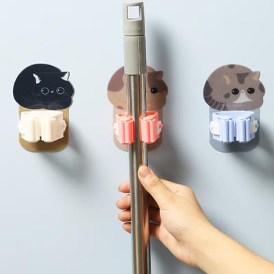1 Stuks Wandmontage Mop Organizer Houder Bezem Hanger Zelfklevende Mop Clip Rack Beugel Thuis Opslag Haken badkamer Accessoires roze