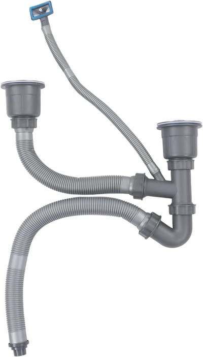 Dubbele Afvoer Fitting voor Keuken Sink, Afvoerset met Slang, Compleet Afvoersysteem voor Basins