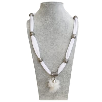 Fako Bijoux® - Halsketting - Pluizenbol - 90cm - Wit