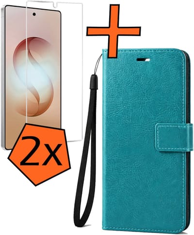 Hoes - Met 2x Screenprotector - Geschikt voor Samsung Galaxy S26 Ultra - Luxe Pasjeshouder - Bookcase Portemonee - Flip Case - Kunstleer Book Case - Flipcase Hoes - Book Cover - Walletcase - PortemonneeHoes - Turquoise