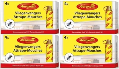 Aeroxon vliegenvangers met plakstrip - 16x st - 22 cm - Vliegenstrips milieuvriendelijk - Anti-insect - Insectenbestrijding