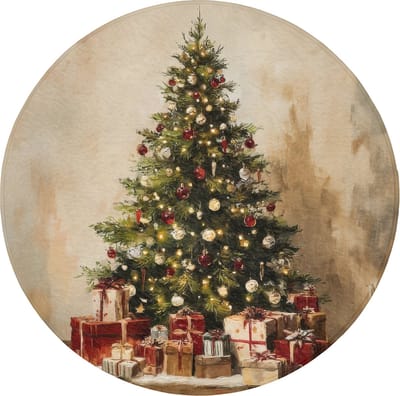 Badmat rond 70x70 cm - Antislip - Kerstboom - Versierd - Kleurrijk - Badmatten voor badkamer - Badkamermat - Douchemat - Ronde badkamer mat