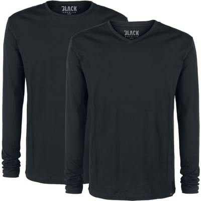 Black Premium by EMP Shirt met lange mouwen - Double Pack Black Long-Sleeve Tops with Crew Neck and V Neck - S tot 5XL - voor Mannen - zwart