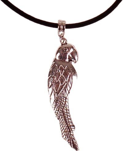 Veterketting Zwart Fluweel - Zilverkleurige Sluiting - 45cm - Hangertje Papegaai Zilverkleurig 5,5cm