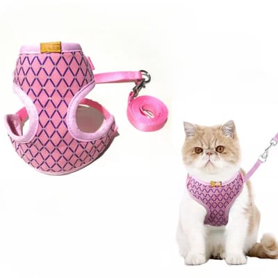 Kattentuigje Met Looplijn – Maat L - Kattentuigje – Kattenharnas - Kitten tuigje - Kattenriem Met Looplijn - Kitten Tuigje Verstelbaar - Roze - LOUZIR