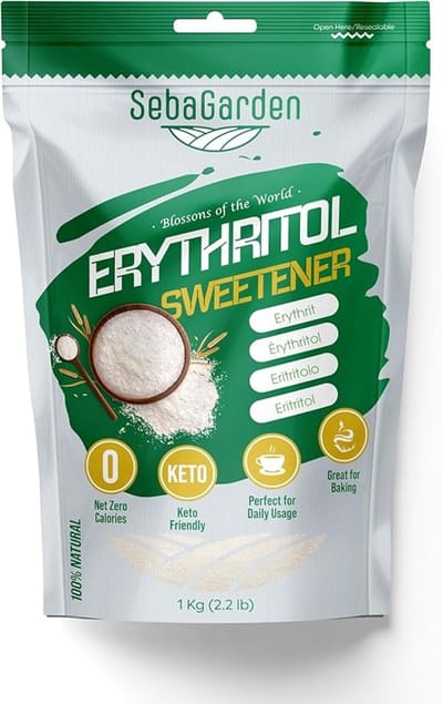 Seba Garden 100% Erythritol Zoetstof 1 kg (2,2 lb), Natuurlijke Gegranuleerde Suikervervanger met Nul Calorieën, Keto-vriendelijk, Non-GMO