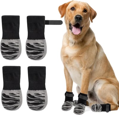 2 paar antislip hondensokken, hondensokken om te voorkomen dat honden hun poten likken, honden grip sokken huisdier pootbeschermer, verstelbare band hondenlaarzen klauw sokken schoenen slippers（S）