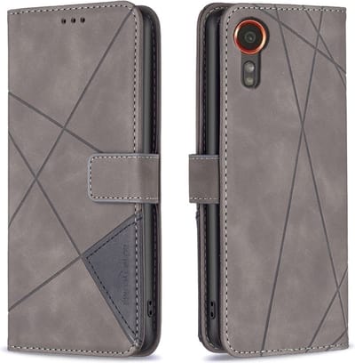 BINFEN Hoesje - Geschikt voor Samsung Galaxy Xcover 7 Hoesje - BINFEN Geometric Book Case - Grijs