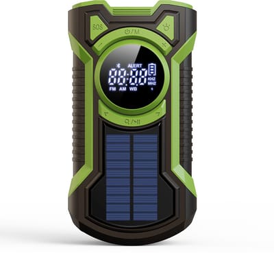 Noodradio Solar Opwindbaar - Opwindbare Noodradio - 5000mAh Powerbank Zonneenergie - Noodradio Opwindbaar En Batterij - Bluetooth 5.3 - Telefoon Oplader - LED Zaklamp - Kleine Draagbare Radio - Noodpakket - Camping - Wandelen - Buitenactiviteiten