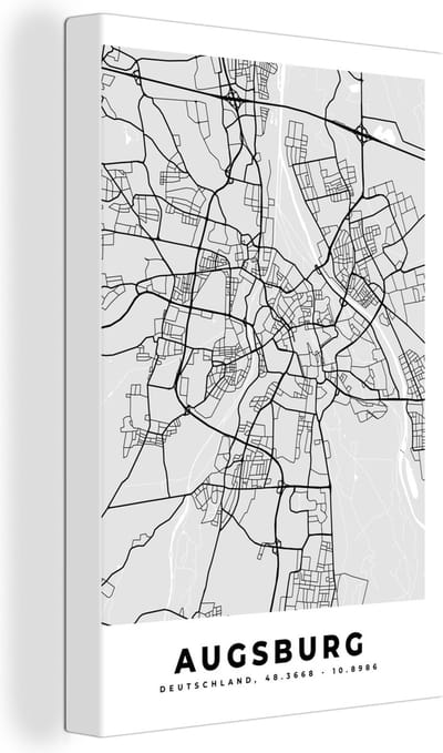 Canvas Schilderij Stadskaart - Duitsland - Plattegrond - Augsburg - Kaart - 20x30 cm - Wanddecoratie