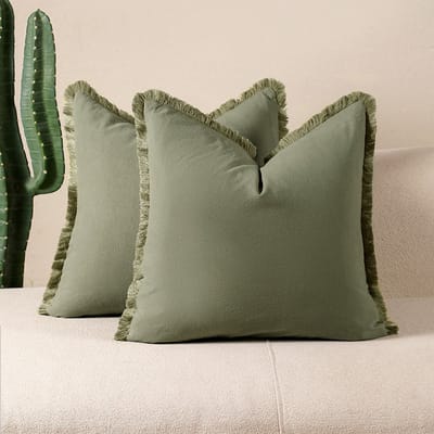 Kussenhoezen – Kussenhoezen met kwastjes – Decoratieve kussenslopen in bohemian-stijl – Set van 2 – Geschikt voor banken, bedden, woonkamers, slaapkamers en woondecoratie in landelijke stijl – Groen