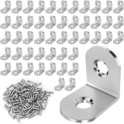 50x Hoekijzers 20x20mm RVS, 90 Graden Bevestigingsbeugels voor Meubels en Planken
