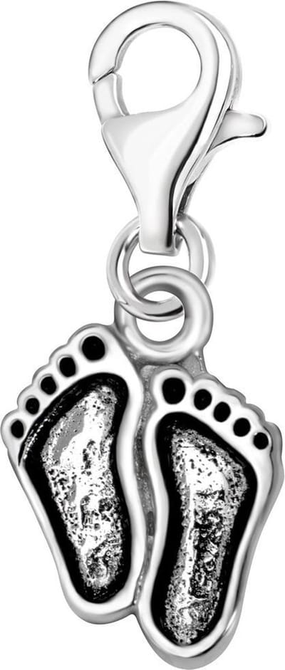 Quiges – 925 - Zilver – Charm - Bedel - Hanger - 3D Voetjes - met – sterling - zilver - karabijnslot - geschikt - voor - Bedelarmband HC304