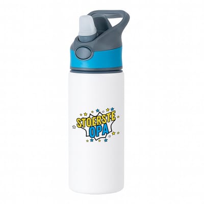 Hacebo® - Stoerste opa waterfles met rietje blauw - Opa - beste opa - verjaardagscadeau - cadeau voor opa - kado - gift - water fles - 650ML