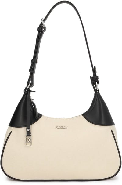 Shoulder bag in fabric and leather
