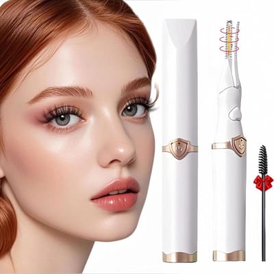 Verwarmde wimperkruller - 2-in-1 clip-ontwerp, 3 temperatuurstanden, USB oplaadbare elektrische wimperkruller, natuurlijke krul die 24 uur lang blijft zitten, cadeau voor vrouwen en meisjes, beige