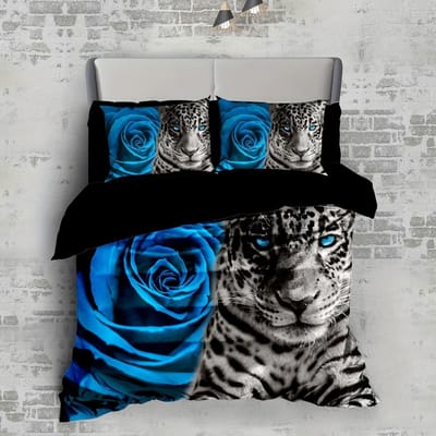 3-delige Luxe Luipaard Romantische Roos Print Dekbedovertrek Set - Zacht, Comfortabel en Hypoallergeen Beddengoed voor Slaapkamer, Gast EU Single 135x200cm