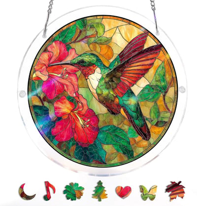 Buitendecoratie voor aan muur-tuin decoratie voor buiten-buiten decoratie Kleurrijke silhouetdecoratie voor aan de muur - Puzzellampvanger - Puzzellampvanger - Lampvanger voor huisdecoratie - 20x20 cm