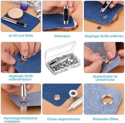 Set met 100 ogen gereedschapsset, 6 mm ogen sluitingen, metalen tule, gereedschapsset voor waterdichte dekzeilen, gordijnen, luifels, schoenen, tassen