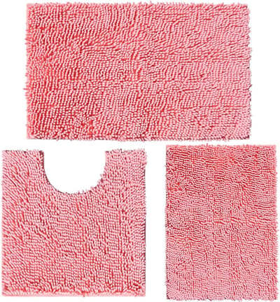 Famanu – Set van 3 zachte badmatten in roze - absorberend en antislip - geschikt voor badkamer en toilet - comfortabele vloermat voor dagelijks gebruik